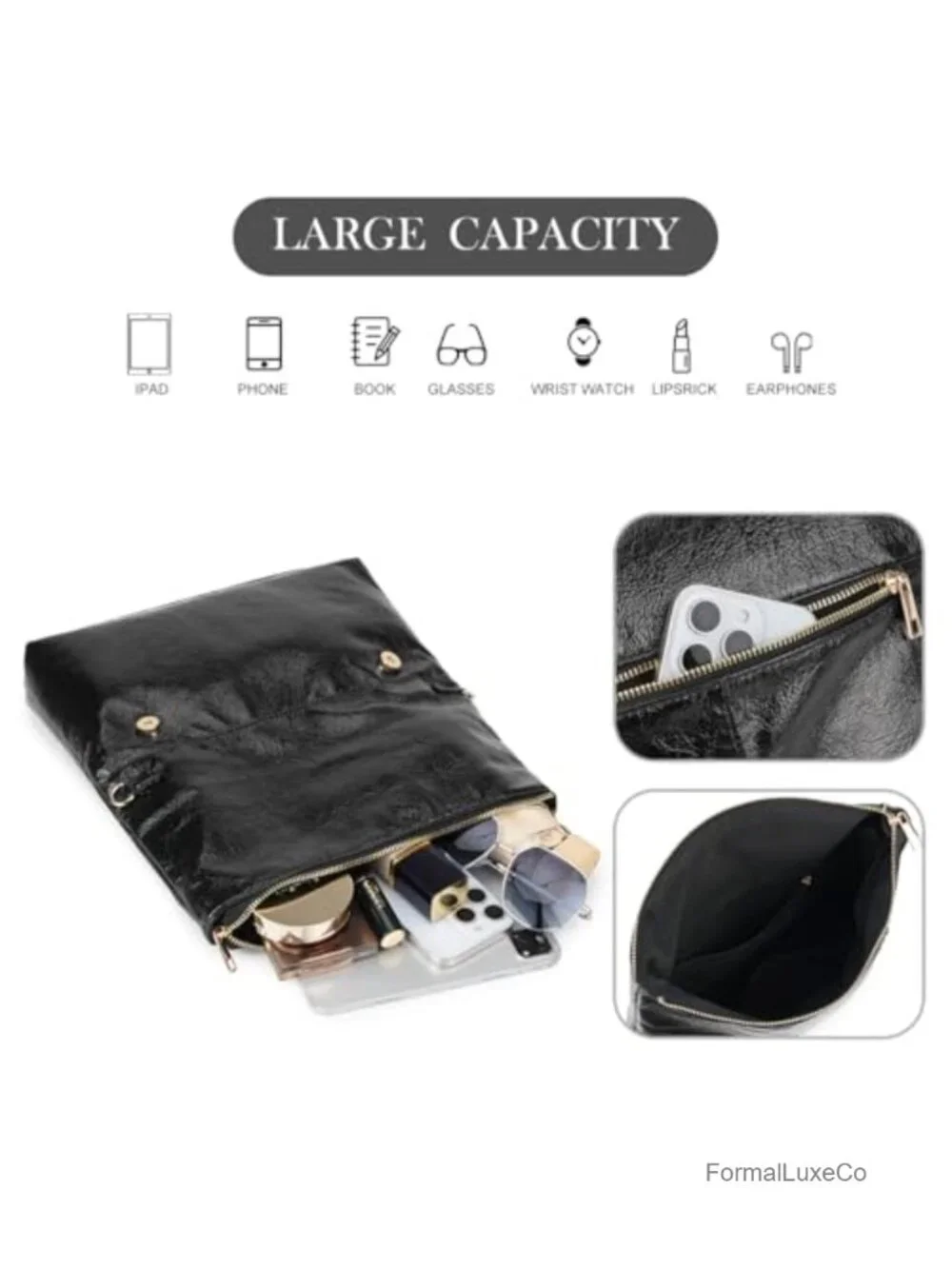 Women's Metallic Crinkled Faux Leather Fold-over Clutch Purse